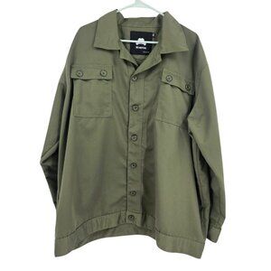 Winston Box Shirt Jacket Green Button Down Long Sleeve Utility Pockets Size 2XL